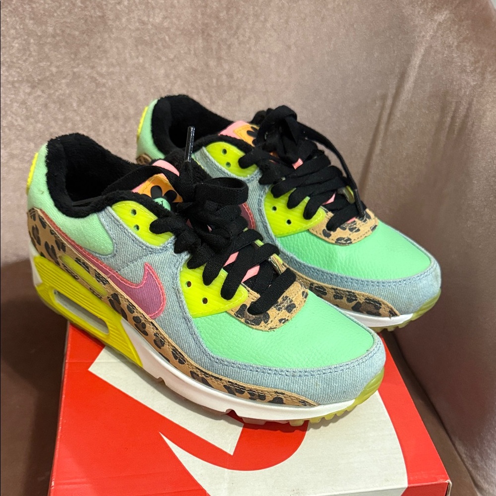Nike Air Max Sneakers with Green and Leopard Accents